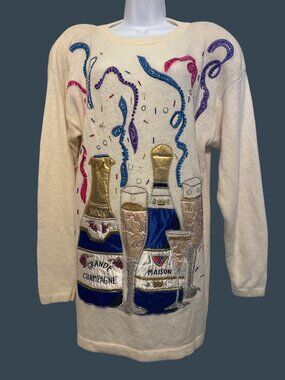 Cedars Lambswool & Angora White Sweater Medium Champagne